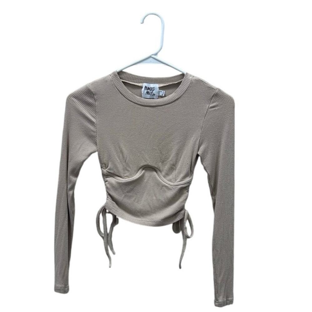 Princess Polly Beige Ruched Side Tie Top size 2